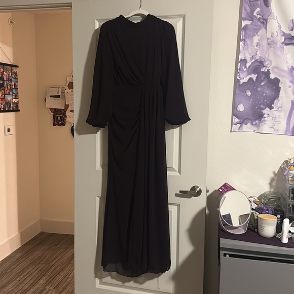 Urban Modesty SIDE DRAPED GRECIAN CHIFFON LONG SLEEVE GOWN - Picture 2 of 3